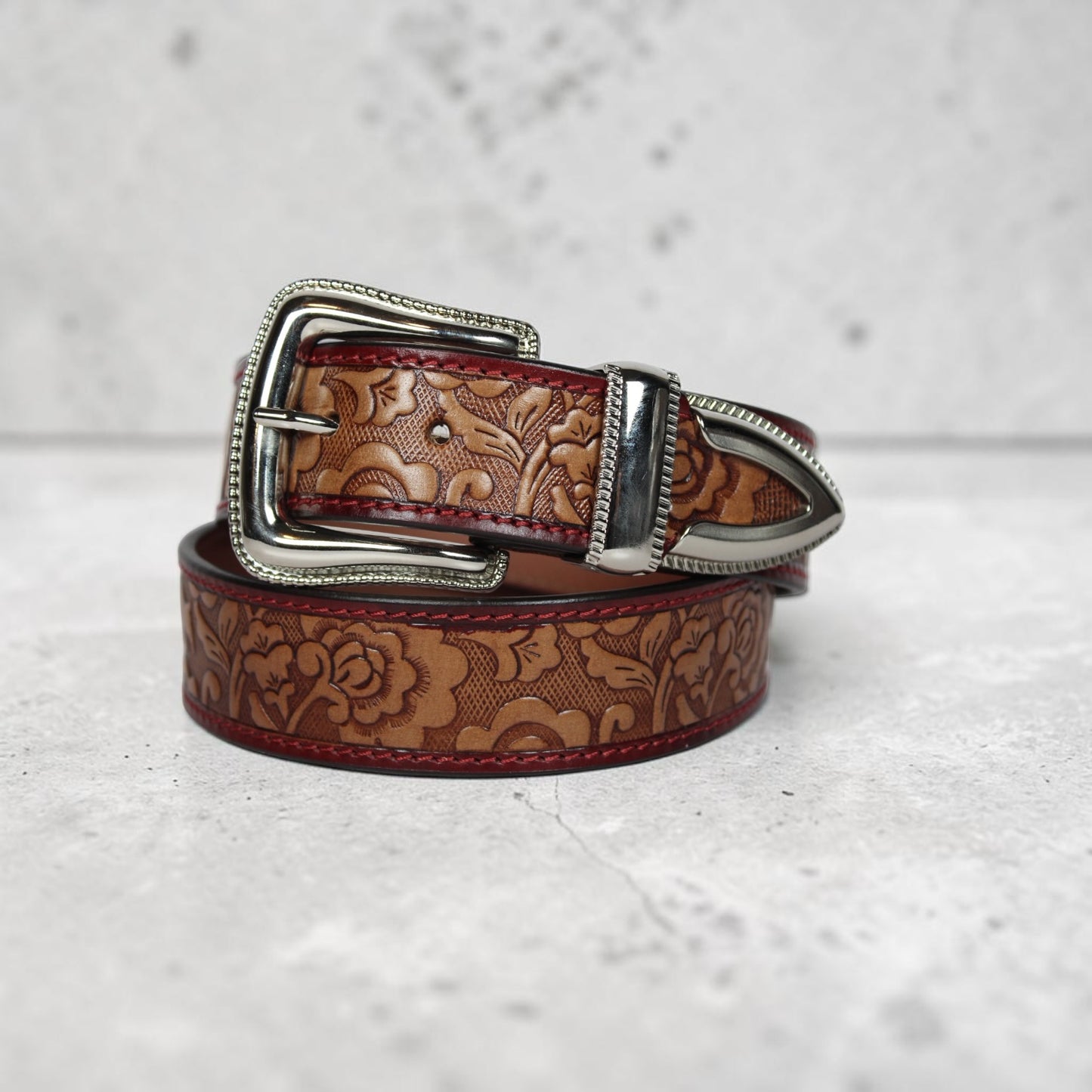Handcrafted Floral Tooled Leather Belt