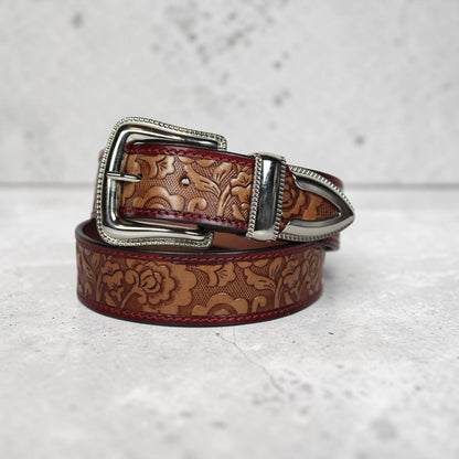 Handcrafted Floral Tooled Leather Belt