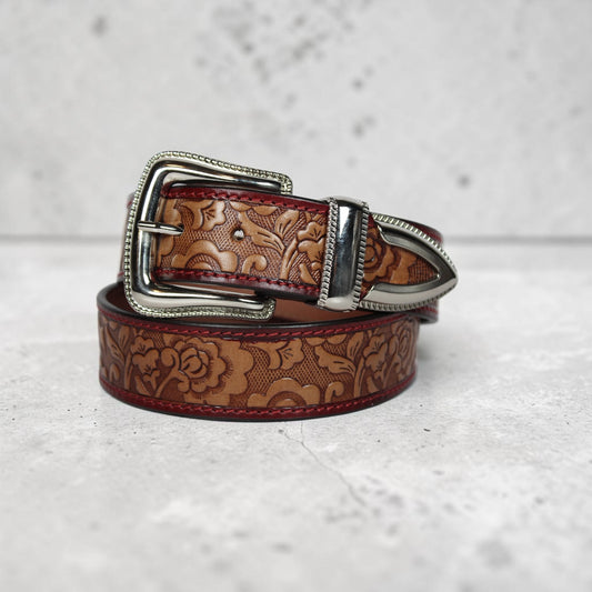 Handcrafted Floral Tooled Leather Belt