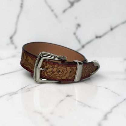 Handcrafted Floral Tooled Leather Belt