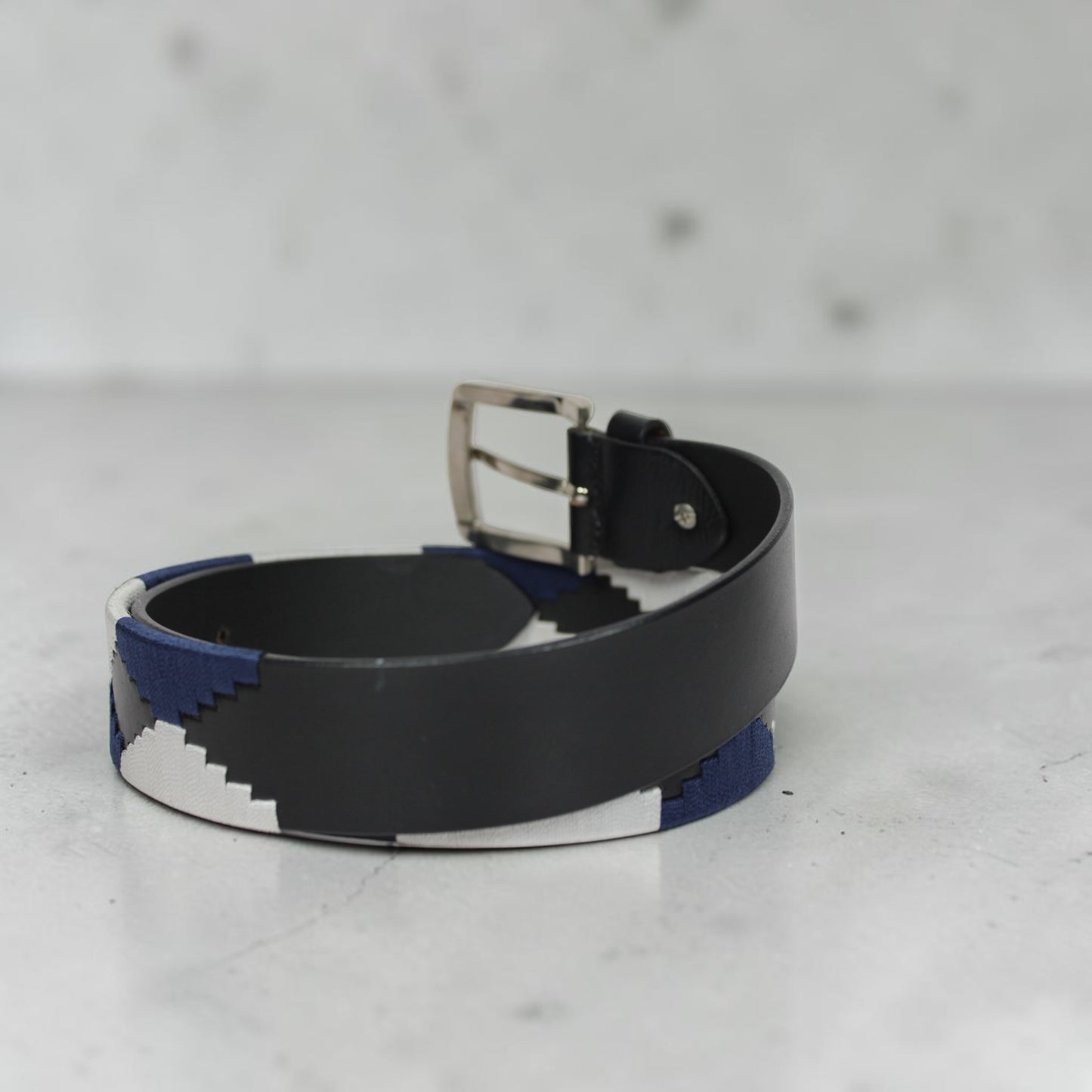 Western Embroidered Leather Belt | Navy Blue White Black | Bufflet Leather