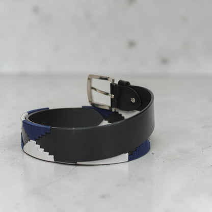 Western Embroidered Leather Belt | Navy Blue White Black | Bufflet Leather