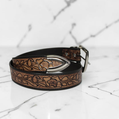 Hand Tooled Floral Leather Belt | Bufflet Leather