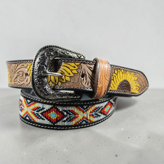 Handmade Sunflower Beaded Leather Belt