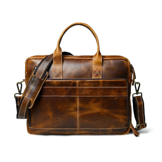 Vintage Full Grain Leather Laptop Messenger Bag – 15.6” Business Briefcase with Adjustable Shoulder Strap – Handmade Office Bag