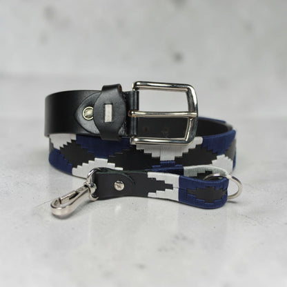 Western Embroidered Leather Belt | Navy Blue White Black | Bufflet Leather