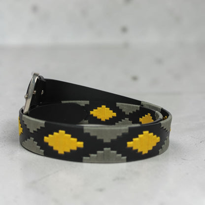Western Embroidered Leather Belt  Black Mustard Yellow Gray