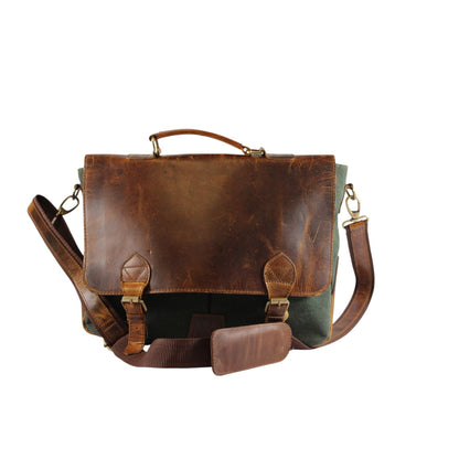 Vintage Leather Messenger Bag for Men – Full Grain Leather & Canvas Laptop Briefcase | Bufflet Leather