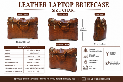 Vintage Crocodile Leather Laptop Briefcase | Genuine Leather Messenger Bag