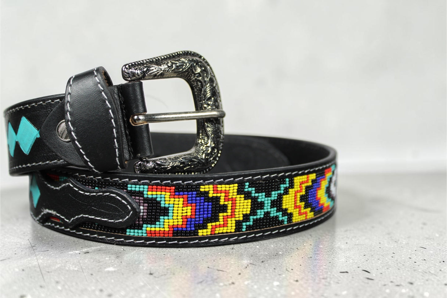 Turquoise Diamond Tooled Leather Belt