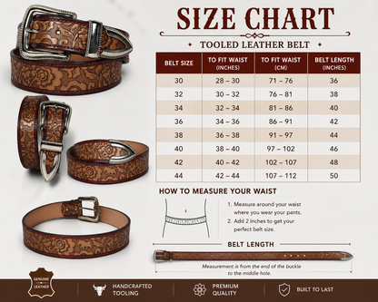 Handcrafted Floral Tooled Leather Belt