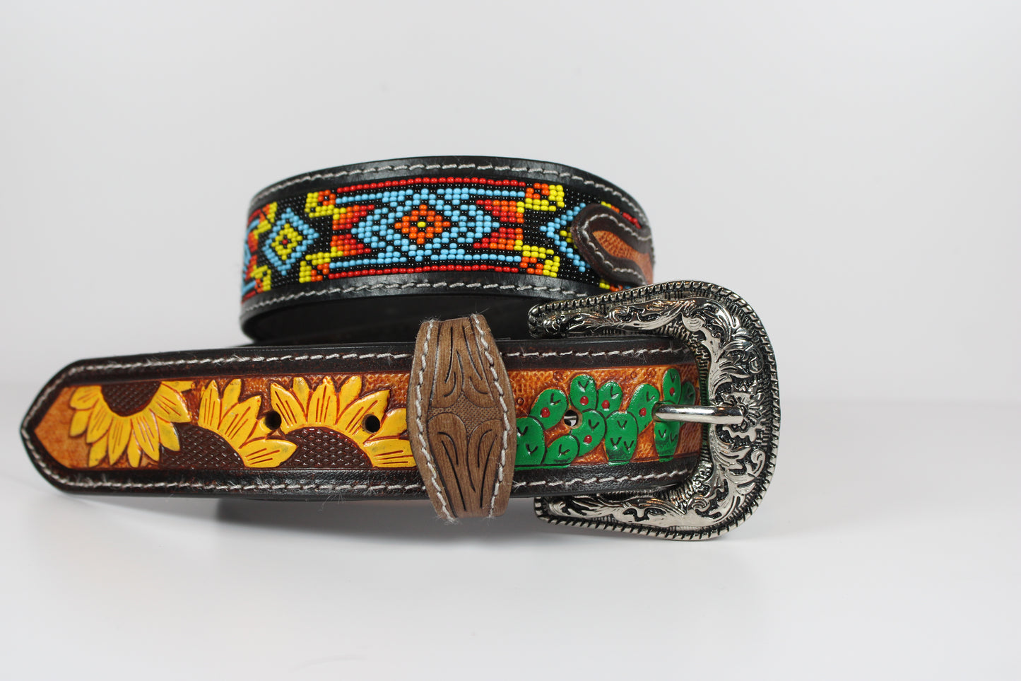 Bufflet Leather Sunflower Beaded Leather Belt