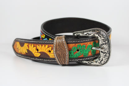 Bufflet Leather Sunflower Beaded Leather Belt