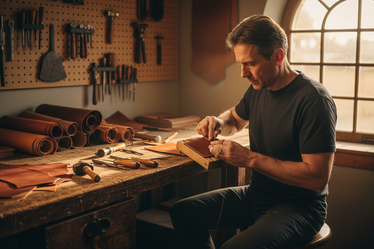 craftman making leather products
